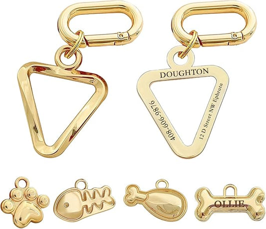 Dogs ID Tags Personalized Double Sided Deep Engraved Cat & Dog Collar Charm Triangle Shape Brass