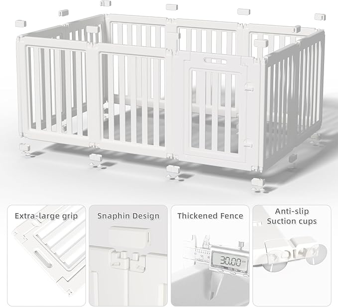 Clear Dog Play Pen,Pet Playpen with Door,Easy to Clean and Install Puppy pens for Both Indoor and Outdoor use (White, 30.3" Height, 10PCS)