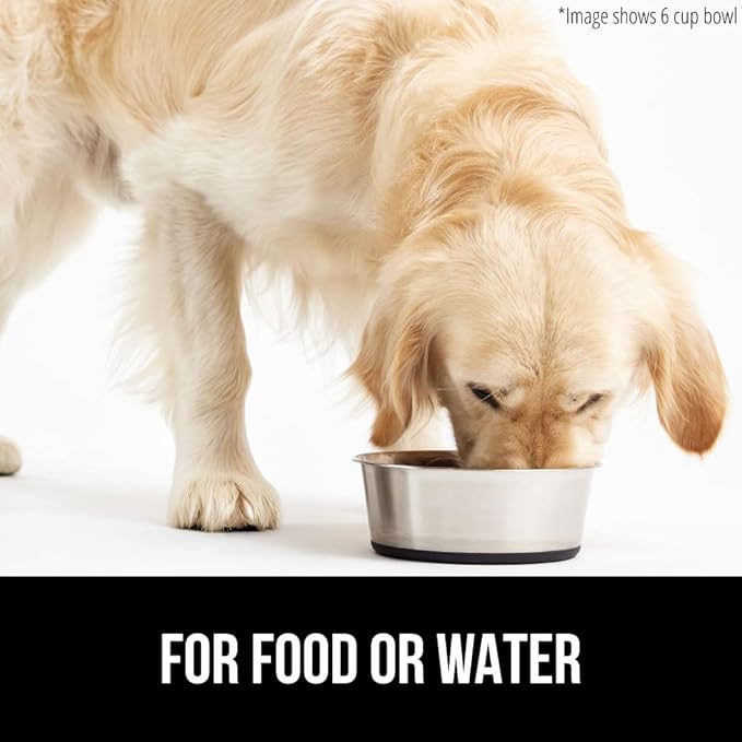 GORILLA GRIP Stainless Steel Metal Dog Bowl, Rubber Base, Heavy Duty Feeding Dish, Food Grade BPA Free, Less Sliding on Floors, Quiet Pet Bowl for Cats and Dogs, Holds 6 Cups (48 fl oz), Black