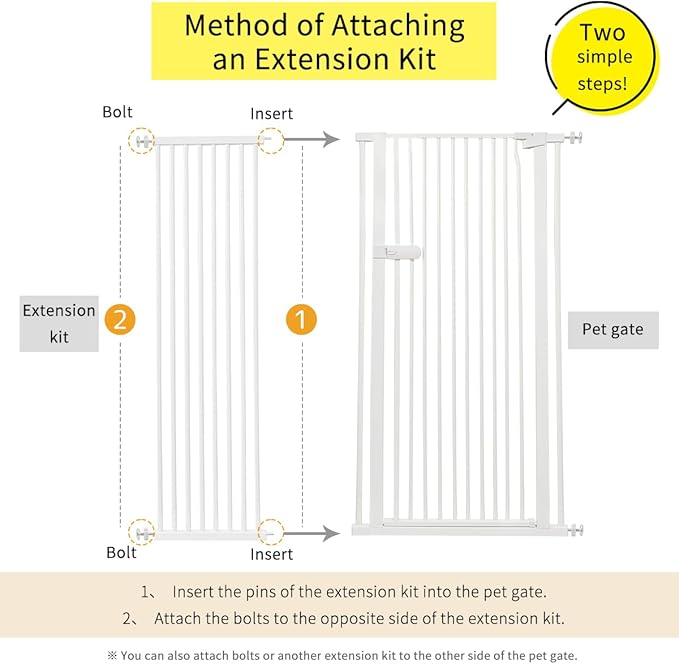 Lumizone Extra Tall Cat Gate Extension Kit 61.02" High Pressure Mounted 2025 New 16.73" Extra Wide 1.37" Gap No Drilling Tall Pet Gate for Dogs (White, 16.73"/42.5CM)
