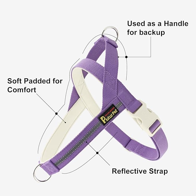 Plutus Pet Cotton Dog Harness and Leash Set, Reflective and Soft Padded, Quick Fit Vest Harness, for Small, Medium and Large Dogs, Medium Purple, XXS