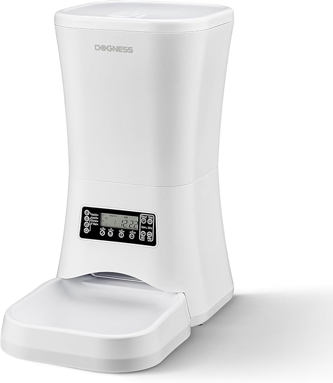 DOGNESS 9L Dog Feeders for Large Dogs, Automatic Dog Feeder with Timer Extra Large, Programmable Auto Pet Food Dispenser Feeder, Portion Control, Voice Recording, Battery and Plug-in Power (White)