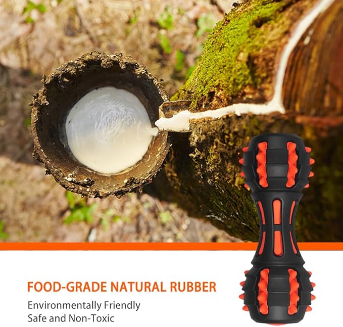 AUSCAT Teething Dog Toys, Durable Squeaky Dog Toys, Rubber Chew Toys for Dogs, Dumbbell Shape, Black