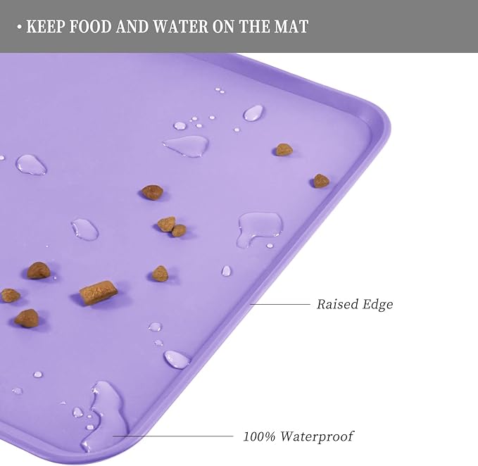 Waterproof Pet Feeding Mat with High Raised Edges, Heavier and Thicker Placemats for Cat Dog Water Bowl with BPA Free, Dogs Cats Food Mats for Messy Drinkers to Prevent Spill and Protect Floors
