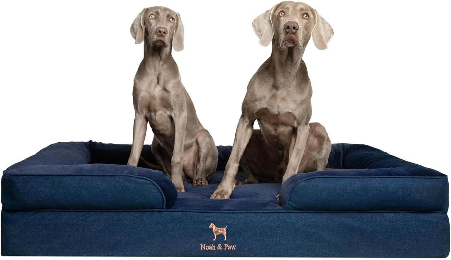 NOAH & PAW Giant Dog Bed XXL, 55x45x11 Inch, Orthopedic Dog Beds, Eggshell Memory Foam Infused with Cooling Gel, Inner Cover, Waterproof, Machine Washable (Denim Sofa Collection)
