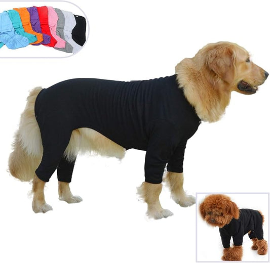 Lovelonglong Four Feet Dog Lightweight Pajamas, Pure Cotton Dog Jumpsuits 4 Legs Dog Onesies T-Shirt Stylish PJS Puppy Costume for Large Medium Small Dogs Black XXXXL