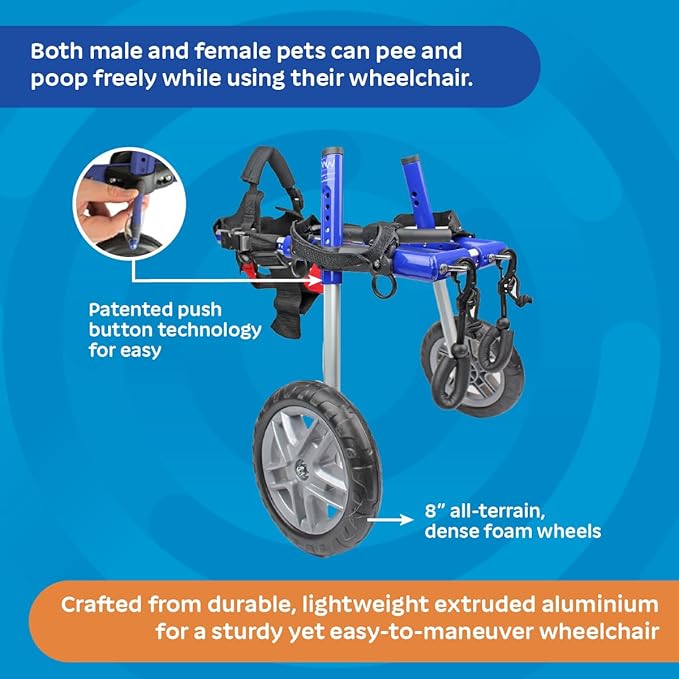 Walkin' Wheels Small Dog Wheelchair, Lightweight Dog Wheelchair for Back Legs, 15-25 lbs, for 6-8 inches Leg Height - Blue