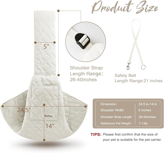 Dog Sling for Small Dogs, Front Dog Sling Carrier, Padded Adjustable Pet Soft Carrier with Adjustable Shoulder Strap, Travel Safety Harness Machine Washable for Small Cats Puppy Outdoor