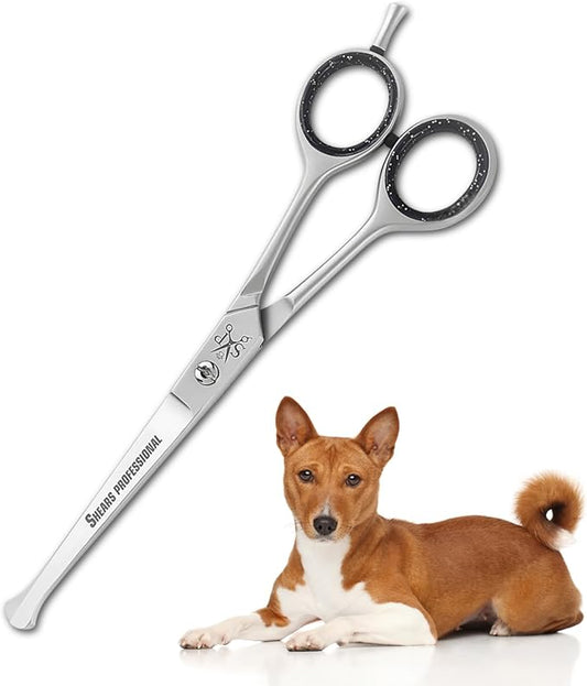 Ball Tip Curved Shears - Pet Grooming Essential - Scissors for Dogs - Safety Round Tips - Stainless Steel Dog Grooming Scissor - 6.5 In