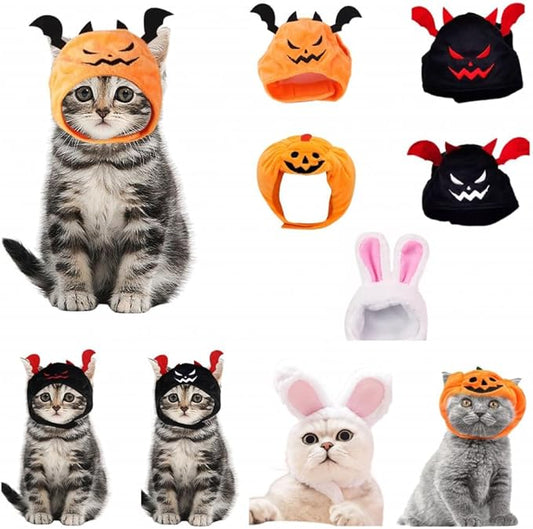 5 Pcs Halloween Cat Costume - Pumpkin Cat Hats, Bat Cosplay Hats - Kitten Puppy Dress Up - Valentines Halloween Easter Costume - Adjustable Accessory Headwear (Wacky Style)