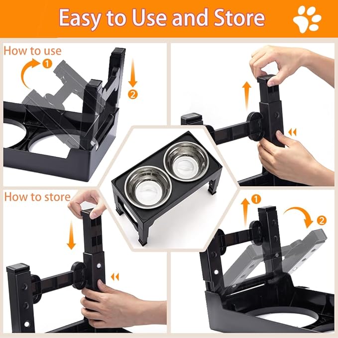 Marchul Elevated Dog Bowls, 4 Height Adjustable Raised Dog Bowls with 2 Stainless Steel Bowls,Non-Slip Dog Food and Water Bowl with Stand Adjusts to 3.5”,9.05”,10.6”,12.2” for Small Medium Large Dogs