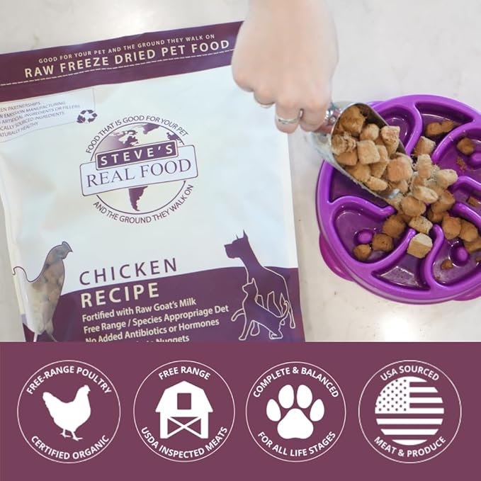 Steve's Real Food Freeze-Dried Raw Nuggets - Chicken Recipe - Raw Pet Food for Dogs and Cats - 20 oz