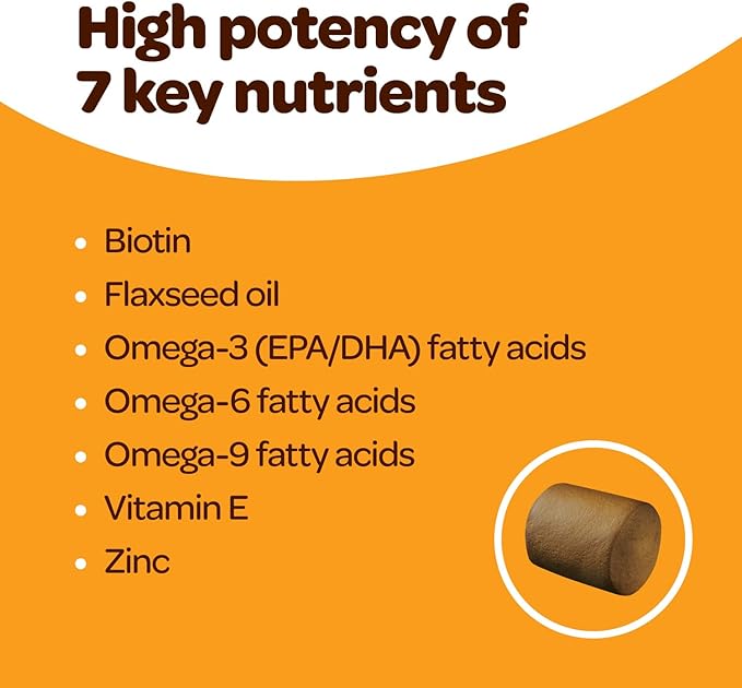 Skin and Coat Supplement for Dogs | Nourishing Omega 3 for Dogs with EPA DHA Krill Oil and Vitamin E | Dog Skin and Coat Supplement | 1 Chew up to 75lbs | NASC Certified & Made in The USA | 60 Chews