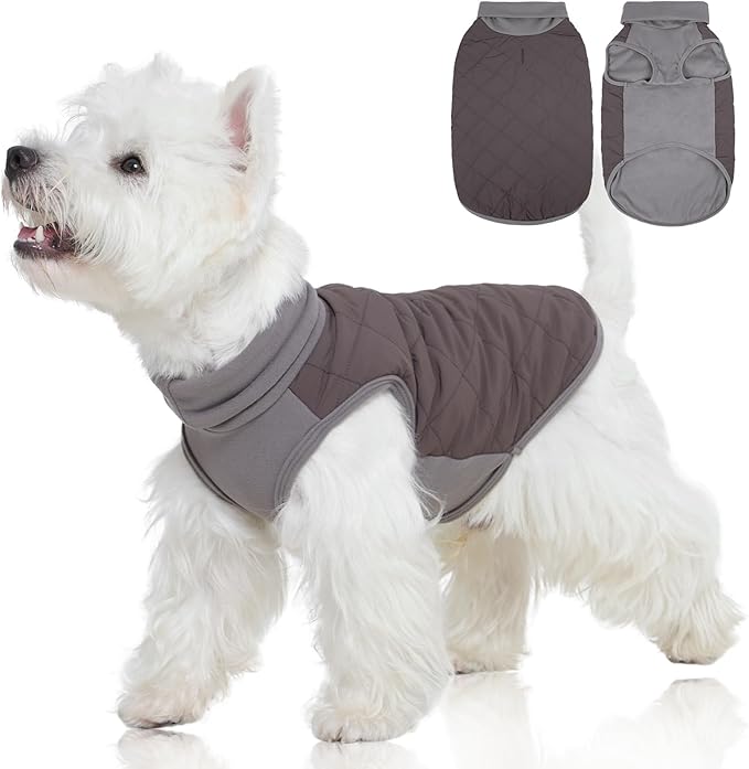 FUAMEY Dog Fleece Jacket for Small Dogs,Dog Winter Vest Lightweight Dogs Coat Pullover Breathable Pet Turtleneck Jackets Windproof Water Resistant Vests Warm Puppy Snowsuit Brown S