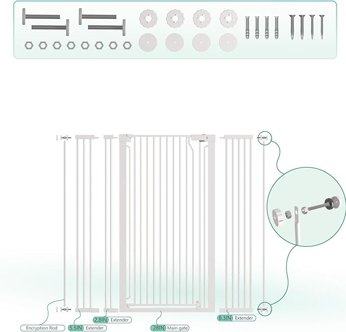 51" Extra Tall Cat Gate 28.5"-48.7" Wide, Auto Close, Pressure Mounted, for Cats & Small Dogs, Hallway, Stairs, Kitchen