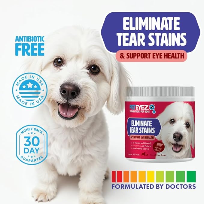 Peteyez Tear Stain Remover Vitamin Treats for Dogs - Support Eye Health & Reduce Itching & Tear Stain Buildup - 100% Natural Dog Treats w/Superfoods, Antioxidants & Nutrients - 8 oz (Beef)