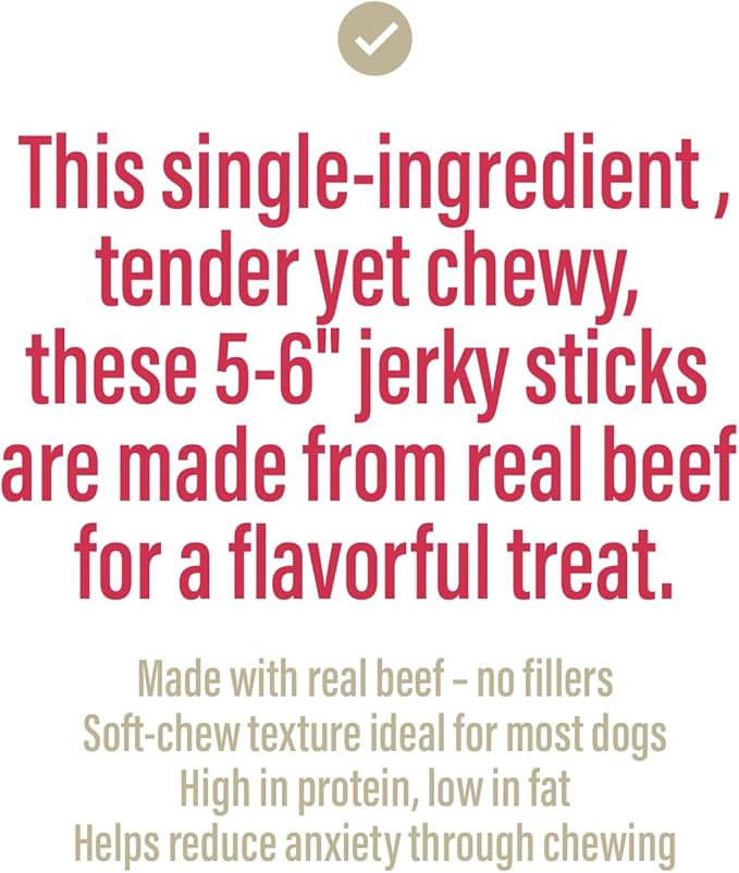 Chewer's Joy Beef Jerky Stick 5–6" (8oz) – Natural Dog Treats – Single Ingredient Long-Lasting Chews, High Protein
