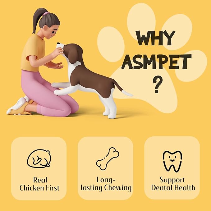 ASMPET Dog Treats Chews, 6.5" Chicken Wrapped Rawhide Knotted Bones Dental Care Chews for Small Medium Large Breeds（4 Pieces）