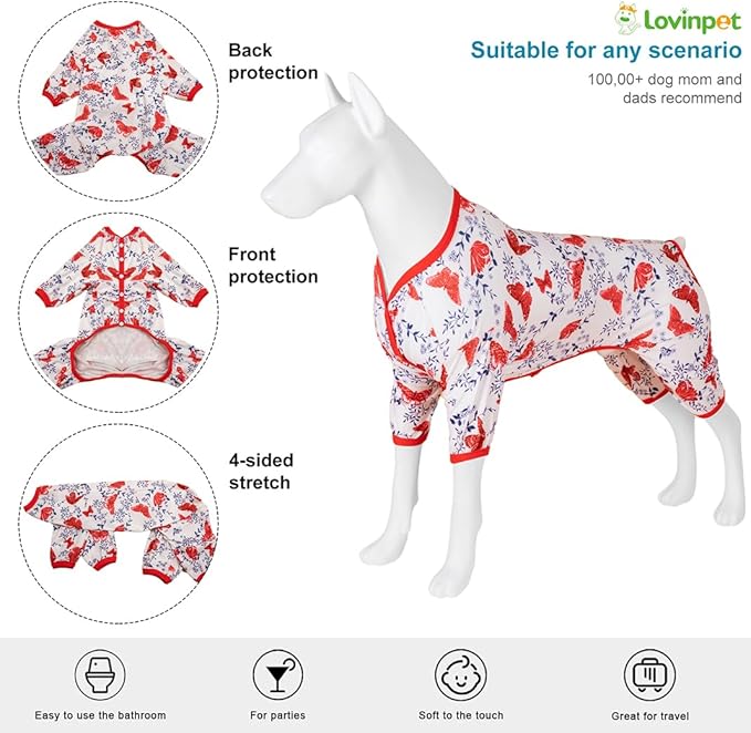 LovinPet Large Dog Bodysuit for Shedding, Pet Anxiety Relief Pajamas, Uv Protection Dog Shirt, Comfy Stretchy Fabric, Pajamas for Pitbulls, Pitbull Clothes for All Seasons,Medium