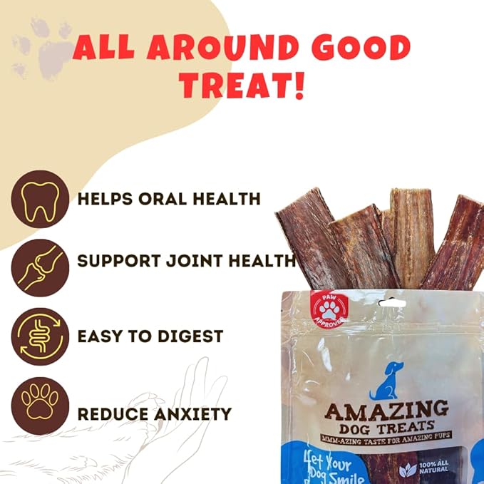 Amazing Dog Treats - Beef Esophagus Jerky for Dogs (6 Inch - 25 Pc/Pack) - Gullet Dog Chews