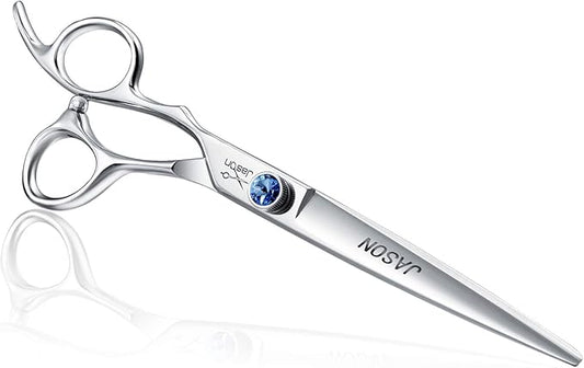 JASON Left Handed 7" Straight Dog Grooming Scissors, Premium Cats Grooming Shears Pets Trimming Kit with Offset Handle and a Jewelled Screw, Sharp, Comfortable