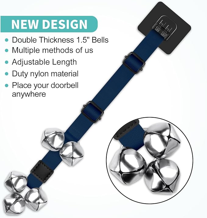 Dog Bells to Go Outside Dog Door Bell Premium Quality Buckle Adjustable Dog Bell Dog Attached to doorknob or Anywhere Near The Door, Length and Height Adjustable