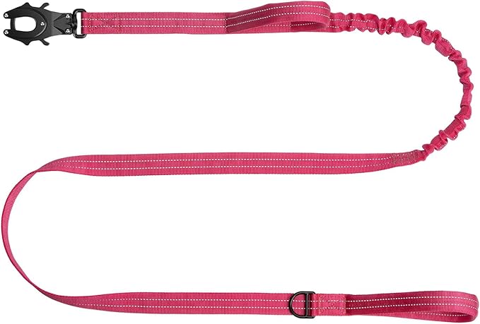 ICEFANG Tactical Dog Leash,K9 Training Walking Bungee Lead with 2 Control Handle,Heavy Duty Quick Release Metal Clasp,for Medium Large Breed (Reflective Rose, 6 FT)