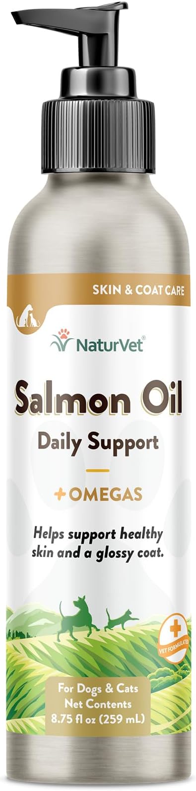 NaturVet – Salmon Oil Skin & Coat Plus Omegas – Supports Healthy Skin & Glossy Coat – Source of Omega-3 & 6 Fatty Acids – for Dogs & Cats (8.75 oz Oil)