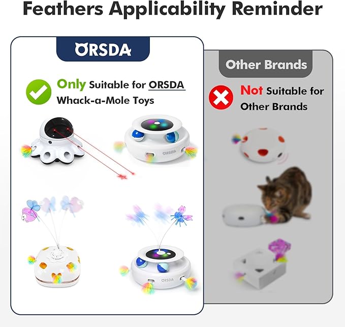 ORSDA 12 Pcs Feathers Replacement and Soft Furry Accessories ONLY Fits Cat Toys, Interactive Toys for Indoor Cats-NOT fits for Other Brand Toys
