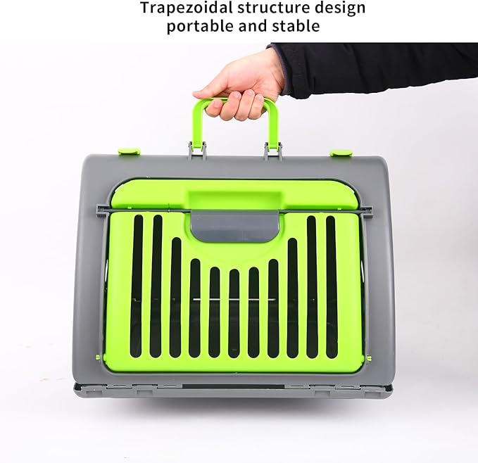 Foldable Travel Cat Carrier, Small Cat Carrier Hard Up to 25lbs, 18" Lx14.5 Wx14 H Front Open Type Plastic Cat Carriers, Green