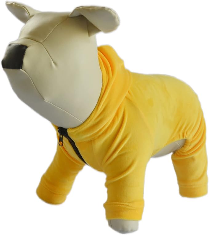 Dog Pajamas Pet Jumpsuits PJS for All Seasons, Velvet Dog Hoodies 4 Legs Four Feet Dog Onesies Stylish PJS Puppy Costume Cotton Liner Warm Pet Clothes for Small Medium Large Dogs Yellow S