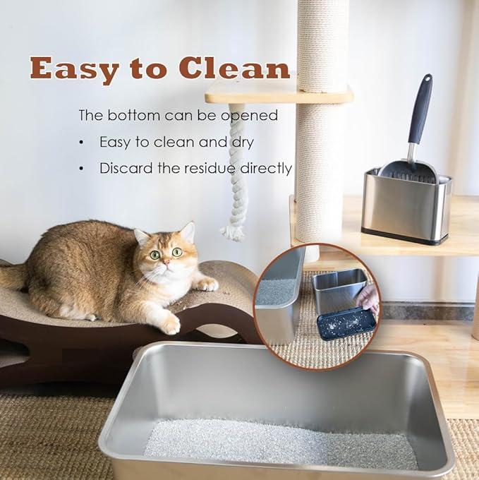 Full Metal Cat Litter Scoop with Holder, Stainless Steel Cat Litter Scooper Holder, Aluminum Kitty Scoop Captures All Clumps, Heavy Duty Kitty Metal Scooper with Non-Slip Handle