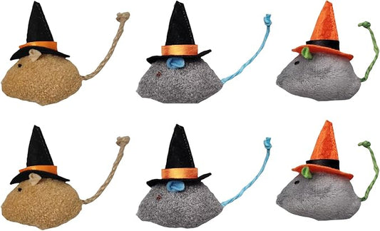 6 Packs Cat Toys Interactive Toy Witch Magic Hat Costume Plush Mouse Shaped Catnip Toys