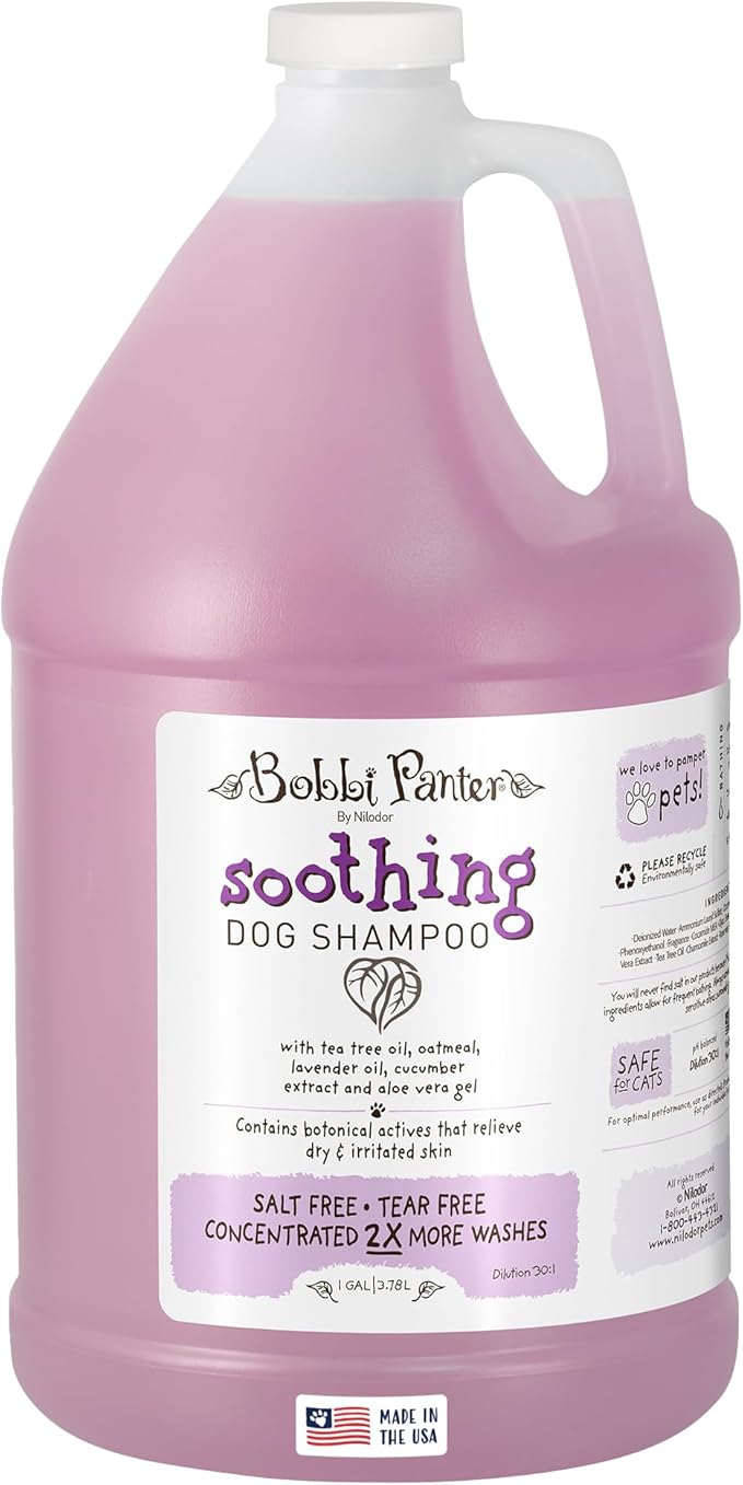 Bobbi Panter Soothing Dog Shampoo, Heals & Soothes Irritated Skin, Lavender Scent - 30:1 Concentrated Formula, Made in The USA, Trusted by Professional Groomers, 1 Gal.