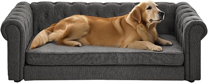 Dog Sofa Couch for Medium to Large Dogs, 55" Memory Foam Pet Sofa Couch with Washable Fabric, Durable Elevated Dog Bed with Legs, Removable Cushion for Medium and Large Dogs, Dark Grey
