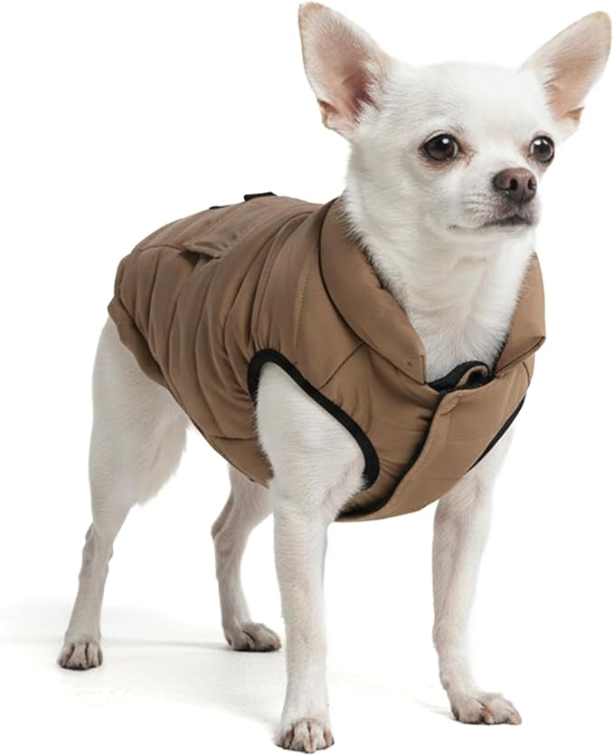 Spark Paws Dog Winter Jacket, Water-Resistant Coat, Warm Reflective Windproof Fleece-Interior, for Medium and Large Dogs - Tan - S