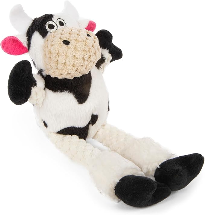 goDog Checkers Skinny Cow Squeaky Plush Dog Toy, Chew Guard Technology - White, Small