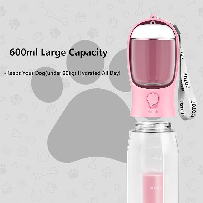 20oz Dog Water Bottle with Food Container & Poop Bag Dispenser | Leak-Proof Portable Pet Water Dispenser with Carabiner Clip | for Walking, Hiking, Travel