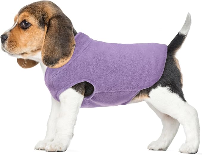 FUAMEY Dog Fleece Vest for Small Dogs,Warm Stretchy Dog Sweatshirts Pullover with Leash Hole Dogs Sweater Soft Pet Turtleneck Cozy Pet Vest Lightweight Sleeveless Purple XS