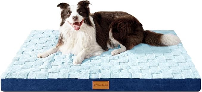 Patas Lague Orthopedic XL Dog Bed Large Sized Dog 42''X28'', Waterproof Soft Comfortable Egg Crate Foam Large Pet Beds Crate Mat with Removable Washable Cover and Nonskid Bottom, Blue