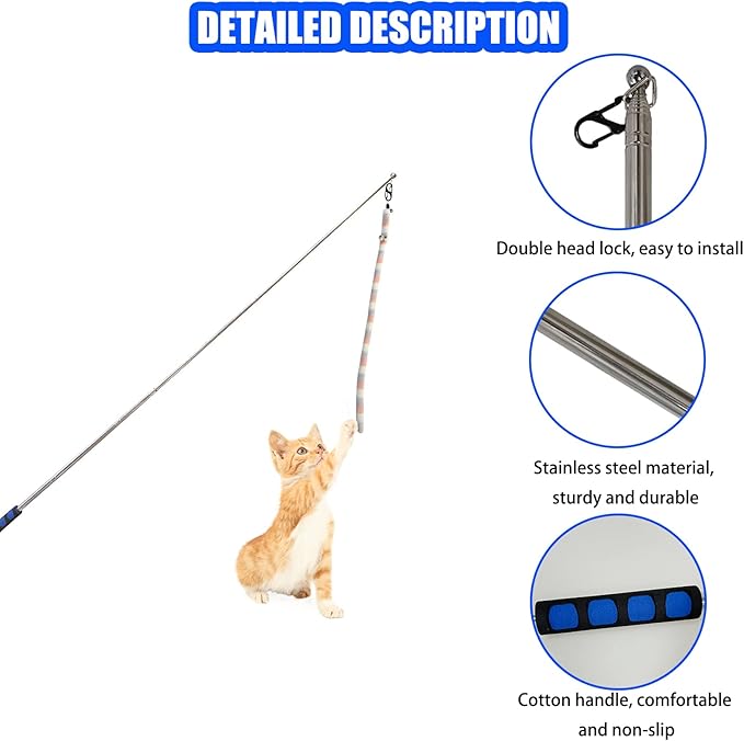 Retractable Cat Wand, 7 Pack Super Long 55.1" Wand Toy with Ball of Yarn, Feather Teasers - Interactive Indoor Cat Toys for Kittens & Cats