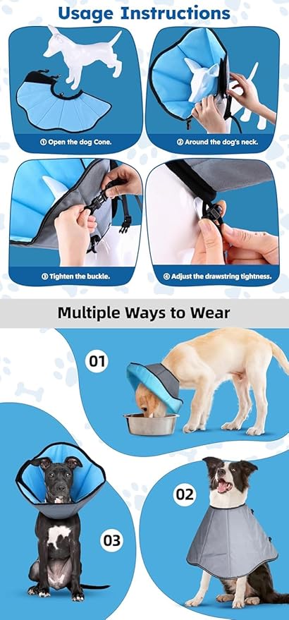 Dog Cone Collar for Dogs After Surgery Extra Long, Adjustable Comfy Dog Elizabethan Pet Collar Cone for Large Dogs Anti-Lick Protective Wound