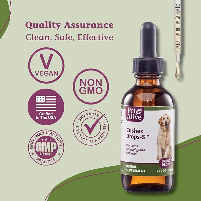 PetAlive Cushex Drops-S, Adrenal Gland Balance Herbal Pet Supplement, 2fl oz., 59ML