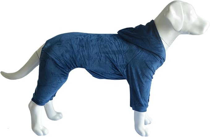 Dog Pajamas Pet Jumpsuits PJS for All Seasons, Velvet Dog Hoodies 4 Legs Four Feet Dog Onesies Stylish PJS Puppy Costume Cotton Liner Warm Pet Clothes for Small Medium Large Dogs Darkblue L
