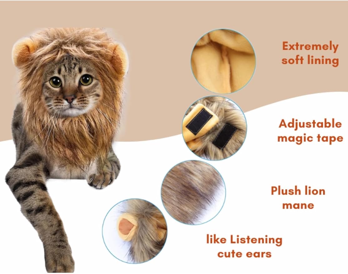 5 Pcs Cat Costume Hats – Cute Lion Mane & Bunny Ears Headwear for Cats,Kitten Puppy Party Easter Costume Accessory Headwear(Lion, Bunny, Banana,Sunflower,Purple Bear)
