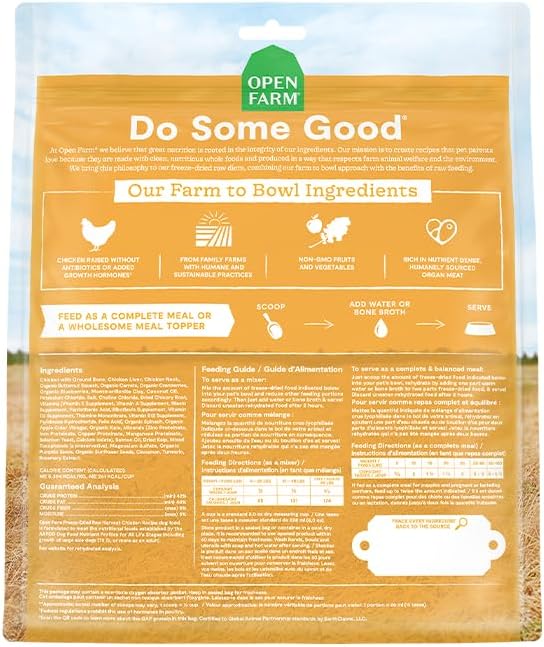 Open Farm, Freeze Dried Raw Dog Food, Morsels with 95% Meat, Organs & Bone, Organic Produce & Superfoods, Complete Meal or Freeze Dried Dog Food Topper, Chicken Recipe, 31.5oz Bag