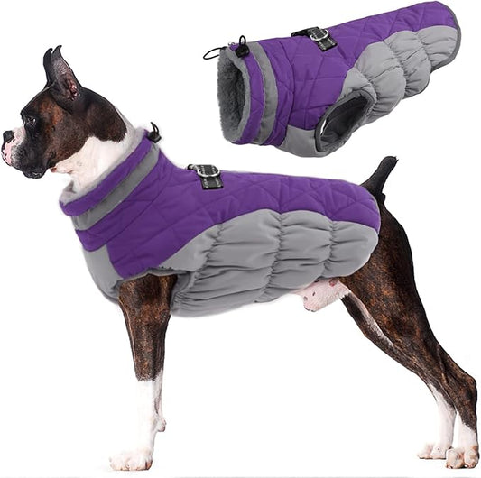 LeLePet Warm Winter Coat, Fleece Dog Jacket with Harness, Reflective Turtleneck, Waterproof, for Small Medium Large Dogs