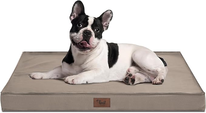 Waterproof Outdoor Dog Bed for Medium Dogs - All Weather Orthopedic Design with Egg Crate Foam and Removable Washable Oxford Cover, 30x20 Inch, Khaki