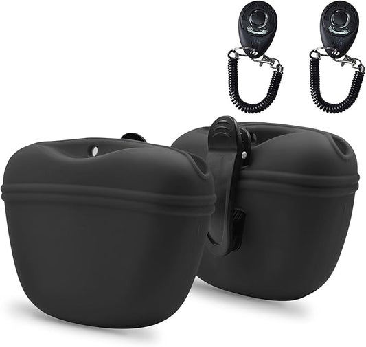 AUDWUD Silicone Dog Treat Pouch,with Dog Training Clicker,Clip on Portable Training Container,Convenient Magnetic Buckle Closing and Waist Clip
