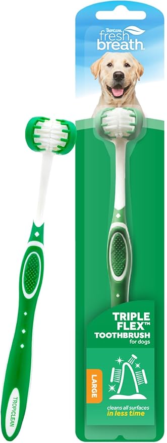 TropiClean Fresh Breath TripleFlex Toothbrush for Large Dogs | Use with TropiClean Toothpaste or Gel | 360-Degree Toothbrush | Complete Dental Care